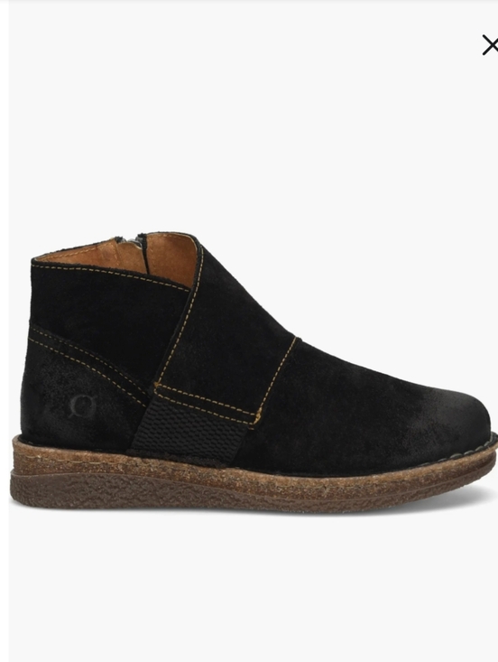 Born Shoes - Born Black Suede Tora Bootie with Brown Cork Sole